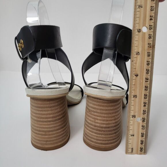 DOLCE VITA Paytin Sandals Womens 7.5 Black White Ankle Strap Square Toe Heels - Picture 4 of 11